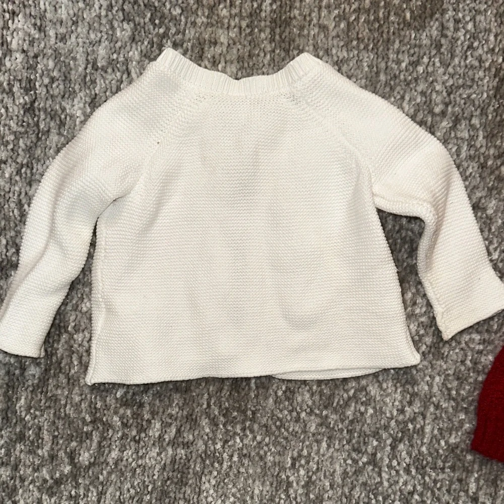 New/EUC girls Red Sweater & White cable knit Cardigan, Set 6/9 mo